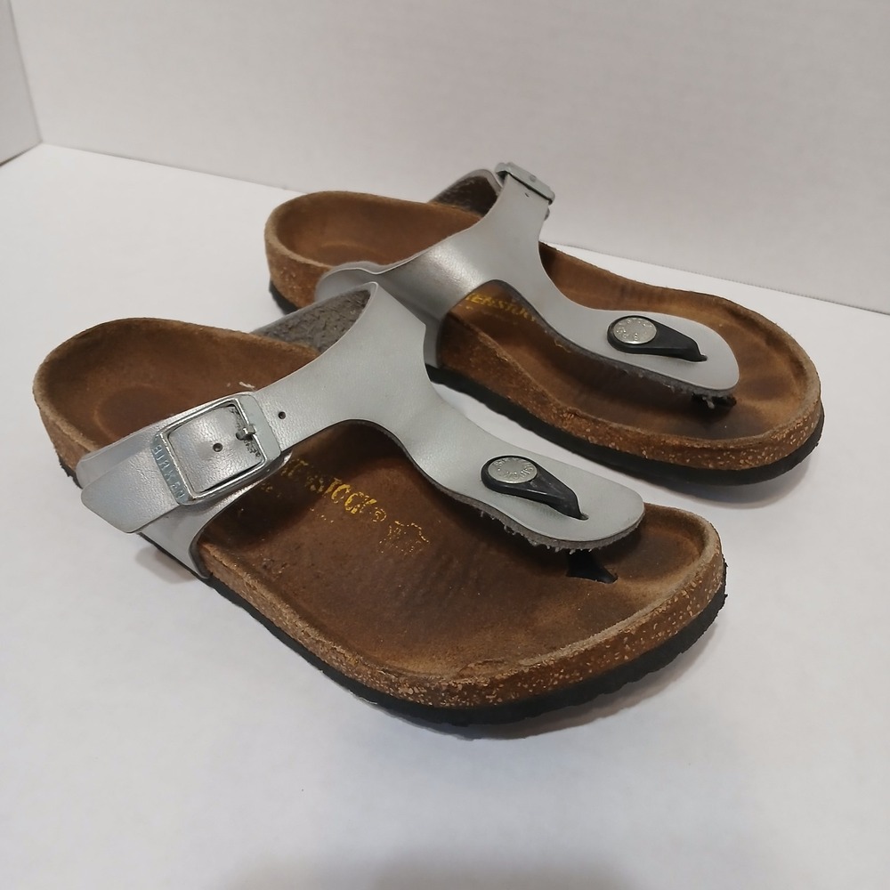 Birkenstock Silver Gizeh Kids 13 31 Sandals Cork Footbed Slip On Thong Sandal